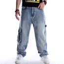 Männer Street Dance Hiphop Jeans Mode Stickerei Schwarz Loose Board Denim Hosen Insgesamt Männliche Rap Hip Hop Jeans Plus Größe 30-46