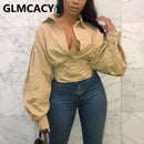 Frauen-langes Laternen-Hülsen-Knopf-Hemd Elegante schicke Tunika-Blusen-Oberteile