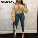 Frauen-langes Laternen-Hülsen-Knopf-Hemd Elegante schicke Tunika-Blusen-Oberteile