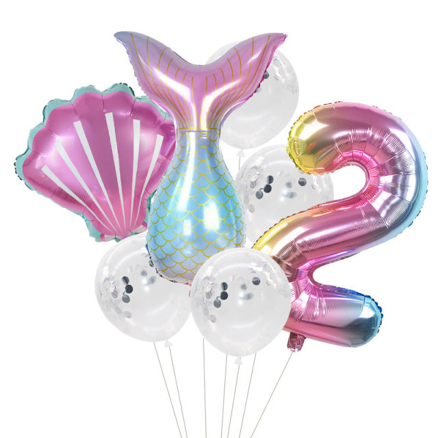 Kleine Meerjungfrau Party Luftballons 32 Zoll Nummer Folienballon Kindergeburtstag Party Dekoration Zubehör Baby Shower Decor Helium Globos