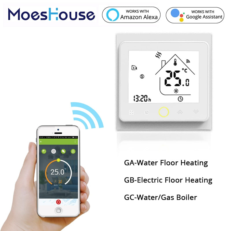 Termostato inteligente WiFi, controlador de temperatura, agua eléctrica, calefacción de suelo caliente, caldera de Gas y agua, funciona con Echo Google Home Tuya