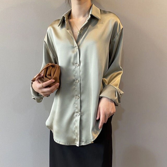 Fashion Autumn Button Up Satin Silk Shirt Tops Vintage Blouse Women White Lady Long Sleeves Female Loose Street Blusas Shirts