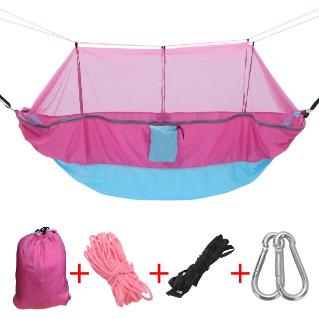 Hamaca de Camping CellDeal con luz de mosquitera, hamaca portátil para dormir, hamacas de paracaídas para exteriores, artículos de acampada emergentes