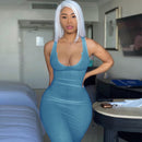 Dulzura Gerippter Strickstreifen Damen Ärmelloses Midikleid V-Ausschnitt Bodycon Sexy Streetwear Party Club Elegant 2021 Frühling Sommer