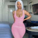 Dulzura Gerippter Strickstreifen Damen Ärmelloses Midikleid V-Ausschnitt Bodycon Sexy Streetwear Party Club Elegant 2021 Frühling Sommer