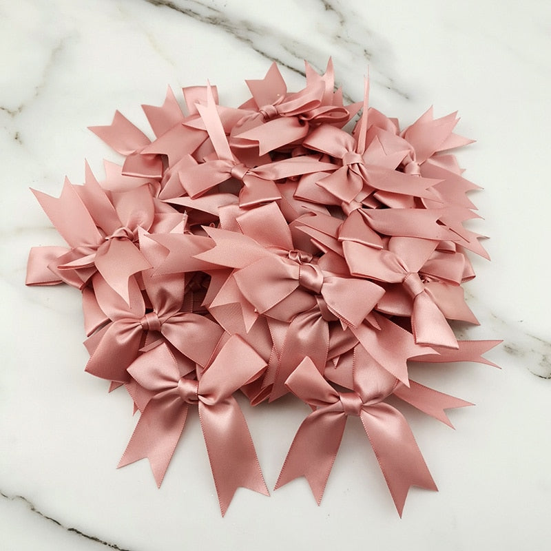 (50 unids/pack) 85*85mm lazos de cinta rosa fresca tamaño pequeño lazo de cinta de satén flor artesanía decoración trabajo hecho a mano DIY decoración de fiesta