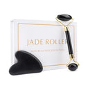 Natürlicher Rosenquarz Jade Roller Gua Sha Set Gesichtskörpermassagegerät Roller Jade Stone Massage Set Face Lifting Beauty Massage Tool