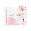 Natürlicher Rosenquarz Jade Roller Gua Sha Set Gesichtskörpermassagegerät Roller Jade Stone Massage Set Face Lifting Beauty Massage Tool