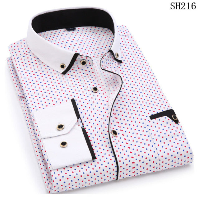 Camisa de manga larga informal con estampado de moda para hombre, diseño de bolsillo con costuras, tela suave y cómoda para hombre, vestido ajustado 4XL 8XL