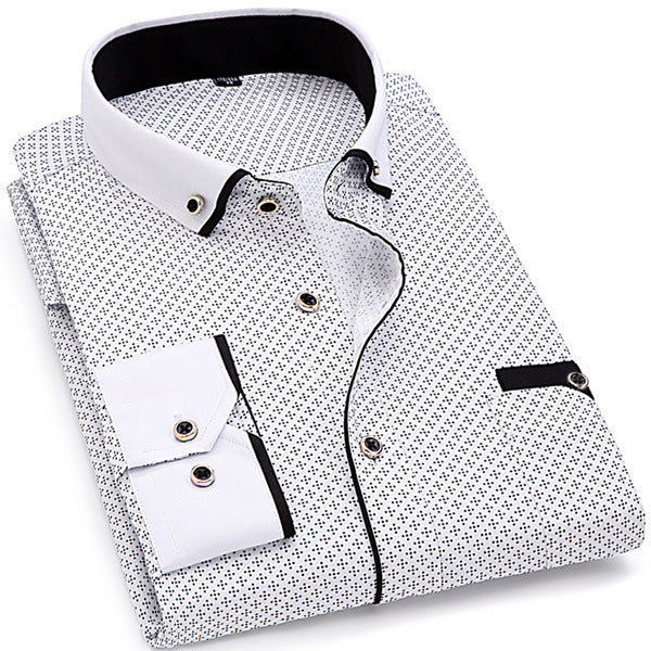 Mode-Druck-beiläufige Männer Langarm-Knopf-Hemd Stitching Pocket Design Stoff weich bequem für Männer Kleid Slim Fit 4XL 8XL