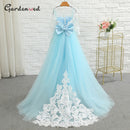 Puffy Tüll Spitze Ballkleid Blumenmädchenkleider Langarm Mädchen Prinzessin Kleid Illusion Mädchen Hochzeit Kleid Erstkommunion