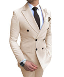 2020 New Beige Herren Anzug 2 Stück Zweireiher Kerb Revers Flach Slim Fit Casual Smoking für Hochzeit (Blazer + Hose)