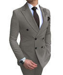 2020 New Beige Herren Anzug 2 Stück Zweireiher Kerb Revers Flach Slim Fit Casual Smoking für Hochzeit (Blazer + Hose)