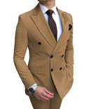 2020 New Beige Herren Anzug 2 Stück Zweireiher Kerb Revers Flach Slim Fit Casual Smoking für Hochzeit (Blazer + Hose)