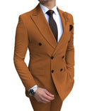 2020 New Beige Herren Anzug 2 Stück Zweireiher Kerb Revers Flach Slim Fit Casual Smoking für Hochzeit (Blazer + Hose)