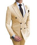 2020 New Beige Herren Anzug 2 Stück Zweireiher Kerb Revers Flach Slim Fit Casual Smoking für Hochzeit (Blazer + Hose)