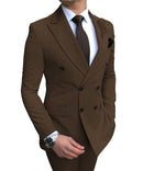 2020 New Beige Herren Anzug 2 Stück Zweireiher Kerb Revers Flach Slim Fit Casual Smoking für Hochzeit (Blazer + Hose)
