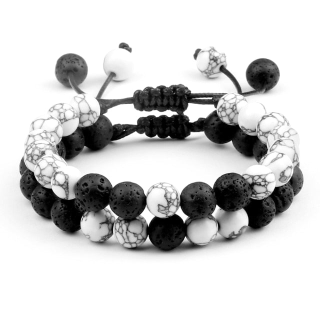 2pcs/set Bead Bracelet Natural Tiger Stone Charm Onyx Beaded Couple Distance Bracelets for Women Men Friend Gift Stretch Jewelry