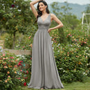 Königsblaues Brautjungfernkleid Plus Size Ever Pretty A-Linie V-Ausschnitt Chiffon Elegantes rosa langes Kleid für Hochzeitsfeier für Frau 2021