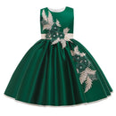 Neue Art-Mädchen-Hochzeitsfest Ein-Zeichen-Schulter-Straps-Kleid-Mädchen-Bogen-Nagel-Perlen-Blumen-Bankett-Ball-Kleid vestidos