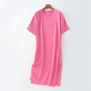 Tangada 2021 Elegantes Damen-Sweatshirtkleid aus 95 % Baumwolle, übergroßes, kurzärmliges, seitlich offenes Damen-Midikleid, 6L60