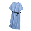 Tangada 2021 Elegantes Damen-Sweatshirtkleid aus 95 % Baumwolle, übergroßes, kurzärmliges, seitlich offenes Damen-Midikleid, 6L60