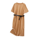 Tangada 2021 Elegantes Damen-Sweatshirtkleid aus 95 % Baumwolle, übergroßes, kurzärmliges, seitlich offenes Damen-Midikleid, 6L60