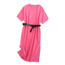 Tangada 2021 Elegantes Damen-Sweatshirtkleid aus 95 % Baumwolle, übergroßes, kurzärmliges, seitlich offenes Damen-Midikleid, 6L60