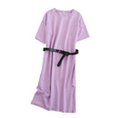 Tangada 2021 Elegantes Damen-Sweatshirtkleid aus 95 % Baumwolle, übergroßes, kurzärmliges, seitlich offenes Damen-Midikleid, 6L60