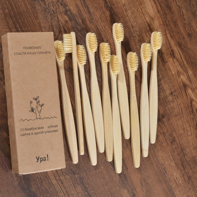 10 Uds cepillo de dientes colorido juego de cepillos de dientes de bambú Natural cepillos de dientes de carbón de cerdas suaves cepillos de dientes de bambú ecológico cuidado bucal Dental