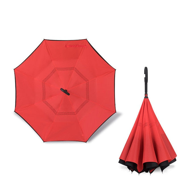 2021 Folding Long Shank Double Layer Inverted Umbrella Windproof Reverse C-Hook männlicher Golfschirm Reverse Regenschirme für Auto