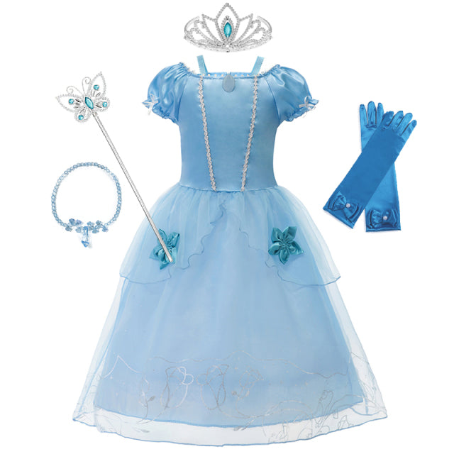 Mädchen Rapunzel Prinzessin Cosplay Kleider Party Geschenk Belle Cinderella Aurora Schneewittchen Sofia Mesh Ballkleid Geburtstagskostüm