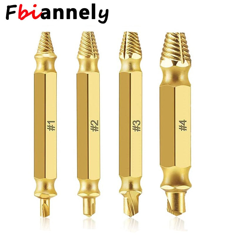 4Pcs Damaged Screw Extractor Set Easily Remove Stripped or Damaged Screws Double Ended Stripped Removers Hand Tool Sets