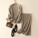 2021 new autumn winter luxury 100% cashmere set women loose pullovers ladies softness jacquard thick oversized jumper chic skirt