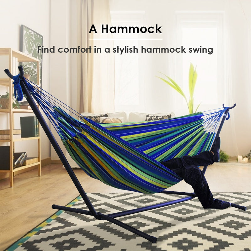 Outdoor Camping Practical Canvas Hammock Multi-functional Convenient Stand Hiking Garden Sleeping Swing Hanging Bed