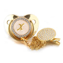 Chupete de bebé con 26 letras iniciales y Clips para chupete, tetina infantil de silicona sin BPA, chupete dorado ostentoso para recién nacido