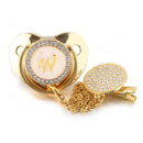 Chupete de bebé con 26 letras iniciales y Clips para chupete, tetina infantil de silicona sin BPA, chupete dorado ostentoso para recién nacido