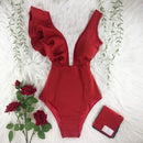 2021 New Sexy Ruffle Print Floral One Piece Badeanzug weg von der Schulter-Badebekleidung Frauen Solid Deep-V Beachwear Badeanzug Monkini