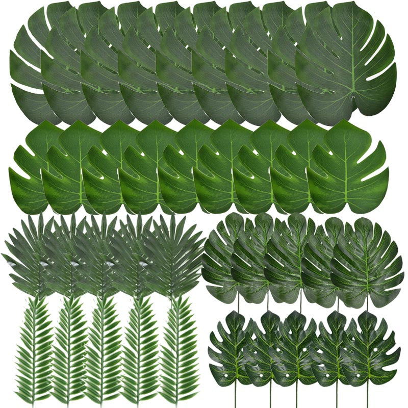 Hojas de palma Tropical verano Monstera hojas de tortuga de seda artificiales para el hogar hawaiano Luau playa decoración del banquete de boda plantas falsas