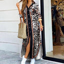 Mode Frauen Langarm Shirt Kleid Herbst Gedruckt OL Lange Kleider Laides Umlegekragen Lose Sommerkleid Partykleider