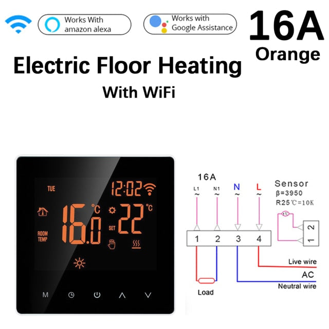 Tuya WiFi Smart Thermostat Electric Floor Heating Water/Gas Boiler Temperature Remote Controller for Google Home, Alexa