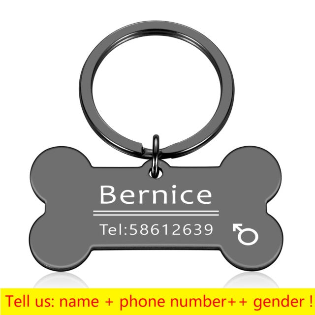 Personalized Collar Pet ID Tag Engraved Pet ID Name for Cat Puppy Dog Tag Pendant Keyring Bone Pet Accessories