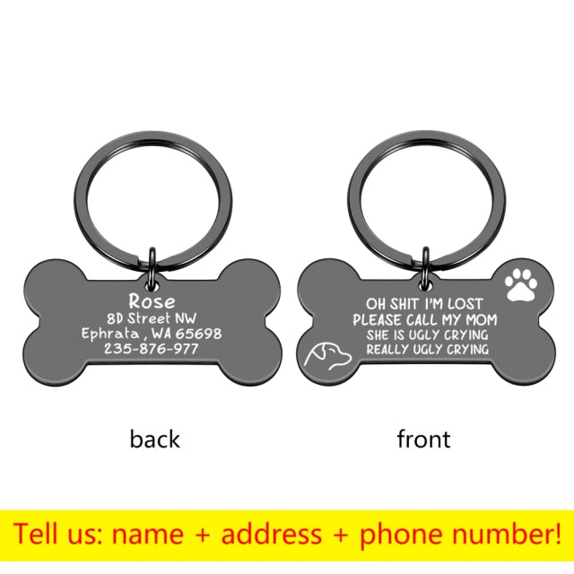 Collar personalizado Etiqueta de identificación de mascota Grabado Nombre de identificación de mascota para gato Cachorro Etiqueta de perro Colgante Llavero Hueso Accesorios para mascotas