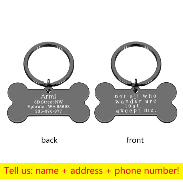 Collar personalizado Etiqueta de identificación de mascota Grabado Nombre de identificación de mascota para gato Cachorro Etiqueta de perro Colgante Llavero Hueso Accesorios para mascotas