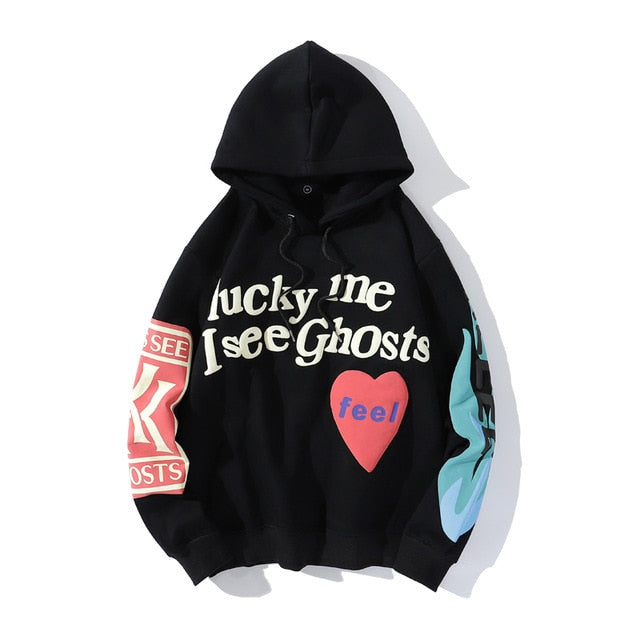 Kanye West Graffiti Letter Print Plus Velvet Sudadera Hombres y Mujeres Harajuku Fleece Hoodie Hip Hop Stranger Things Hooded