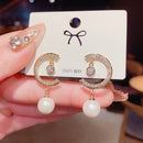 2021 New Fashion Korean Oversized White Pearl Drop Earrings for Women Bohemian Golden Round Zircon Wedding Earrings Jewelry Gift