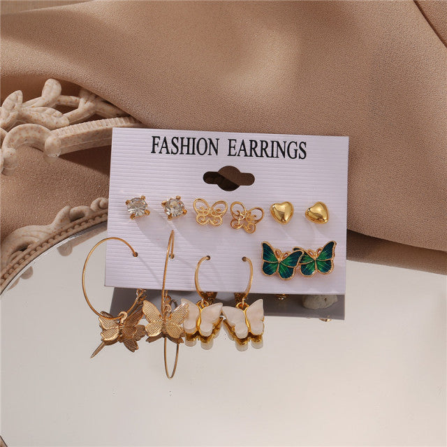 17KM Vintage Geometric Gold Metal Earrings Set For Women Punk Pearl Dangle Drop Earrings 2021 Trend Set of Earrings Jewelry