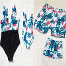 Trajes de baño de hoja de aspecto familiar, traje de baño a juego para madre e hija, pantalones cortos de baño para padre e hijo, trajes de baño para mamá y yo, trajes de ropa