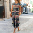 3XL Plus Size Frauen Blumendruck Kleid Kurzarm Sommer Böhmische Lange Kleider Dame Casual Lose Oansatz Dünnes Sommerkleid Vestidos