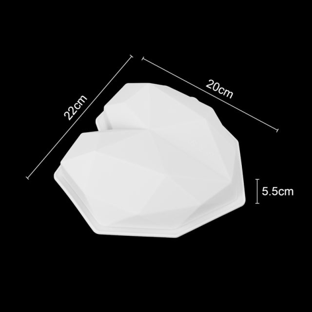 3D-Diamant-Liebesherz-Lebensmittelqualitätsform aus Silikon mit Dessert-Dekorationskuchen-Form für Geburtstags-Fondant-Schokoladen-Backen